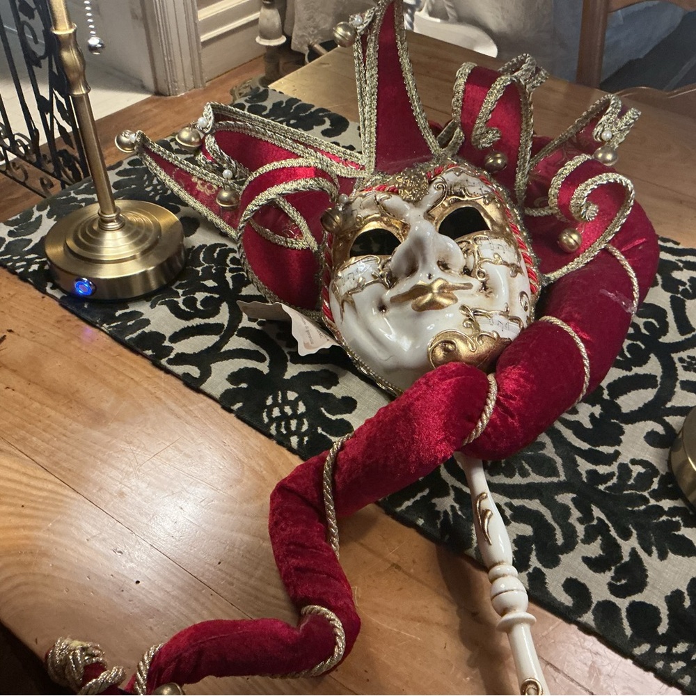 Elegant Red and Gold Jester Mask